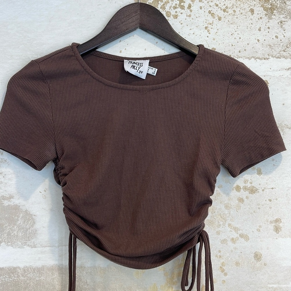 Princes Polly cinched brown crop top